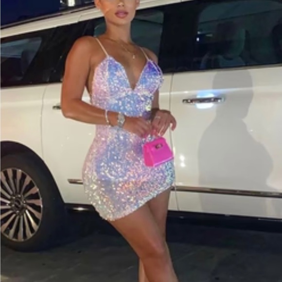 NWT Fashion Nova Keep shine sequin mini dress- blush - Picture 1 of 2